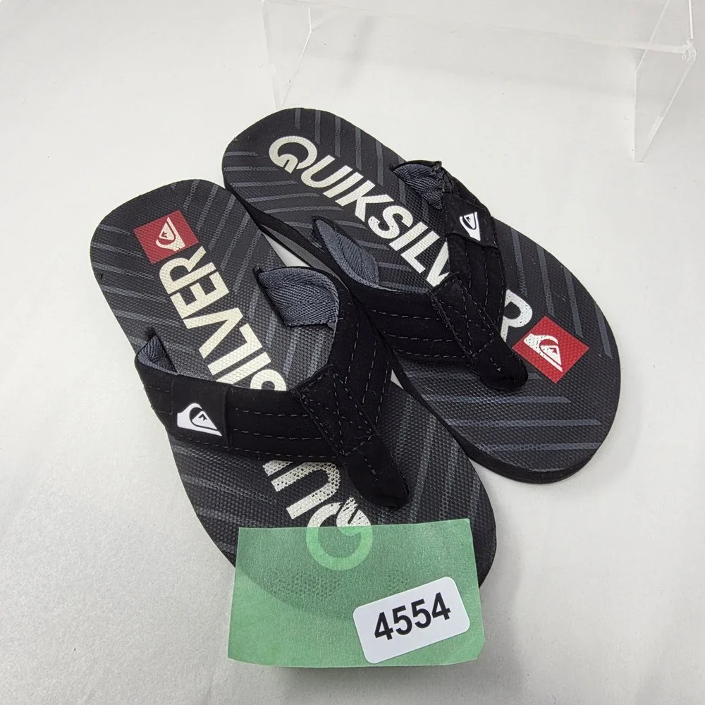 Quiksilver Flip Flop Sandals Mens 8.5 Black Grey Logo Thong Beach Shoes Fair
